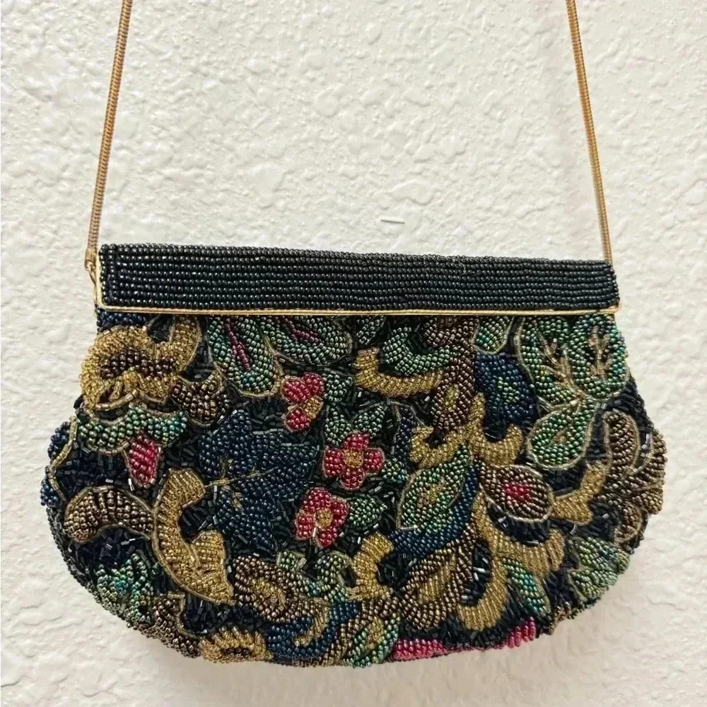 Vintage 80s/90s Carla Marchi Floral Beaded Bag 6x9
